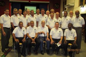 Clive Pantin seated with his former students of the Class of 1975 who organised the event and produced the documentary on his life at Fatima College